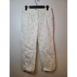 J.Crew Pants Wm 2P White Chino Favorite Fit Embroidered Martini Glass Vacation